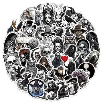 Gothic Darkness Witch Horror Skull Stickers for Luggage Water Bottle