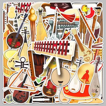 Chinese Musical Instrument Graffiti Stickers for Helmet, Wall, and DIY Decoration