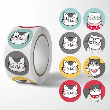 Round Cat Stickers - Student Teacher Business Gift Decoration