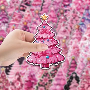 Pink Christmas Tree Stickers - Aesthetic Kids Gift Decals for Motorcycle