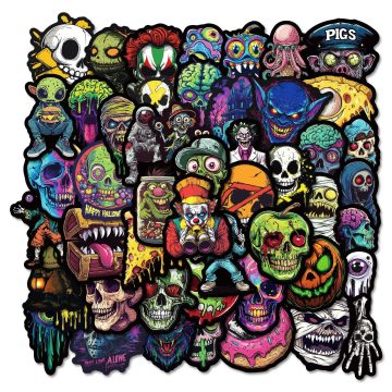 Halloween Pop Horror Skull Zombie Stickers - Skateboard Fridge Guitar Laptop Motorcycle Graffiti Decals