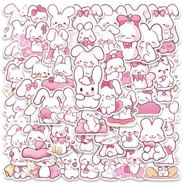 Cute Cartoon Pink Rabbits Stickers for Skateboard, Luggage, Laptop, Guitar, Waterproof Graffiti, Bicycle, Phone Decals