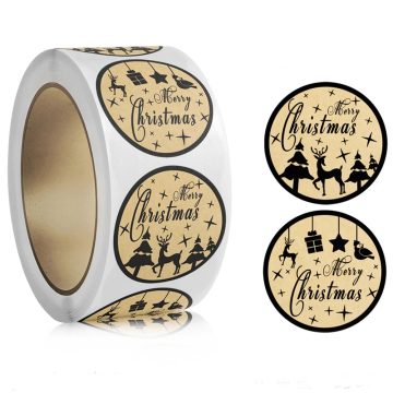 Brown Merry Christmas Kraft Paper Stickers - Holiday Decor Party Envelope Seal