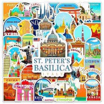 City Landmark Travel Stickers - Cartoon Building Decals