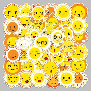 Cartoon Sun Graffiti Stickers for Helmet, Wall, DIY Decoration