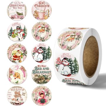 Round Christmas Stickers for Kids Gifts, Baking, and Stationery