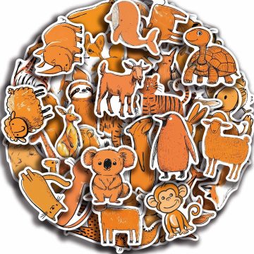 Cartoon Orange Animals Stickers for Laptop, Suitcase, Skateboard, Snowboard Retro Vinyl Home Decor