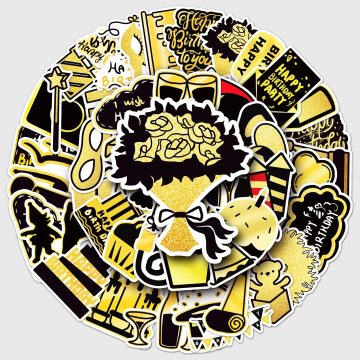 Birthday Black Gold Theme Stickers for Skateboard, Snowboard, Retro Decor