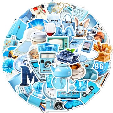 Blue INS Style Cartoon Stickers - Waterproof Graffiti Decals for Skateboard Notebook Wall