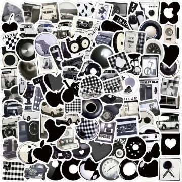 Minimalist Black White Cute Stickers - Simple Decals for Phone, Notebook, Fridge, Laptop