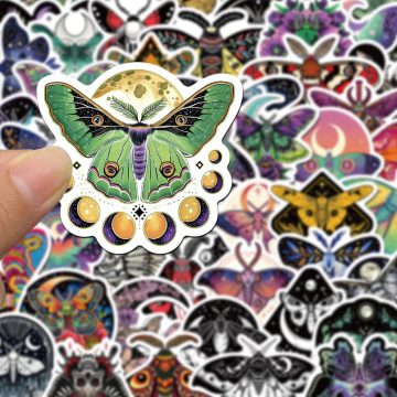 Gothic Moon Ghost Moth Stickers - Dark Aesthetic Decals for Motorcycle Skateboard