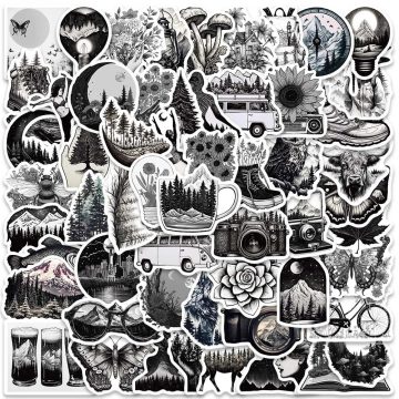 Gothic Landscape Black White Stickers for Luggage