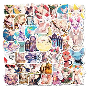 Cartoon Hairless Cat Stickers for Helmet, Wall, Desktop Decoration