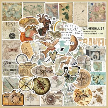Cartoon Travel Clock Map Graffiti Stickers for Helmet Wall DIY Decoration