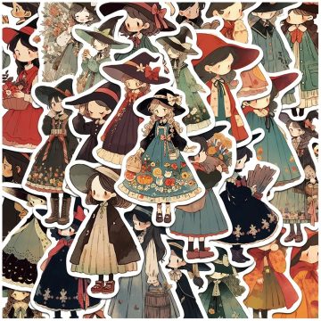 Cute Vintage Cartoon Witch Girl Anime Stickers for Laptop Phone Suitcase Guitar Car - Cool Decoration