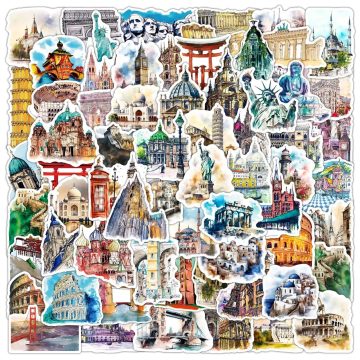 World City Landmark Graffiti Stickers for Travel Suitcase