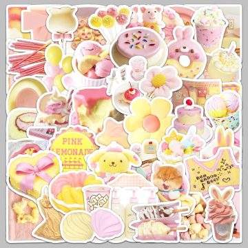 Cartoon Yellow Pink Graffiti Stickers for Helmet Wall DIY Decoration