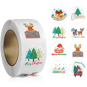 Cartoon Christmas Stickers Featuring Santa Claus and Snowman
