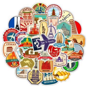 Vintage Travel Landmark Stickers - Building Graffiti Decals for Phone Luggage Laptop