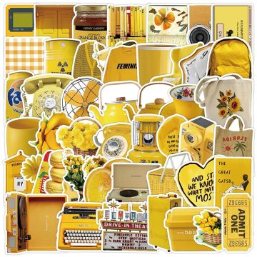 Yellow Cartoon Ins Style PVC Stickers - Waterproof Decals for Fridge Guitar Car