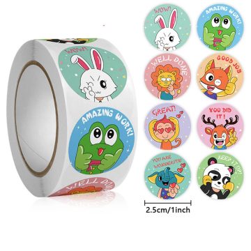 Cute Animal Round Stickers Reward Labels for Kids, Party Packaging, and Teaching Aids