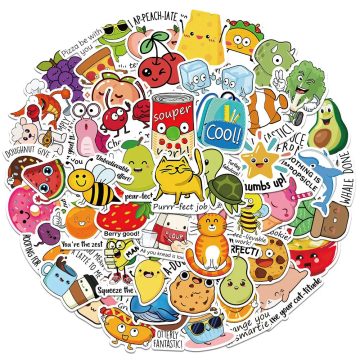Educational Cartoon Animal Food Graffiti Stickers for Kids - DIY Luggage Laptop Phone Bike Skateboard
