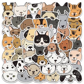 Cute Aesthetic Cartoon Cats and Dogs Stickers for Phone, Laptop, Fridge, Cup, Waterproof Decals, Kids Toy