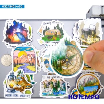 Camping Travel Stickers Forest Hiking Trip Art Graffiti Style for DIY Creative Decoration