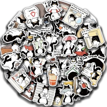 Cute Cow Cat Vinyl Waterproof Funny Cats Decals for Water Bottle, Laptop, Skateboard, Scrapbook, Luggage, Kids Toys