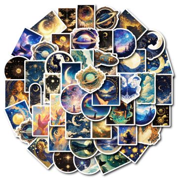 Dark Universe Galaxy Moon Girls Graffiti Stickers - Mysterious Outer Space Decals for Laptop Phone