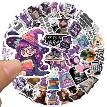 Dark Witch Girl Bookish Stickers - Halloween Waterproof Decals for Kindle Notebook