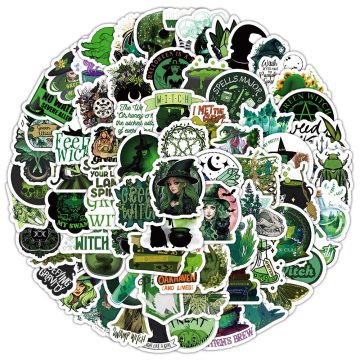 Cool Retro Green Magic Wizard Witch Stickers for Laptop, Phone, Skateboard, Fridge, Car