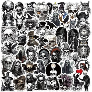 Dark Skull PVC Sticker Pack - Aesthetic Colored DIY Korean Scrapbooking Hand Accounting