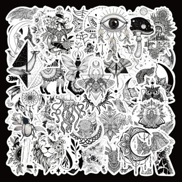 Black & White Graffiti Stickers for Helmet, Wall, DIY Decor