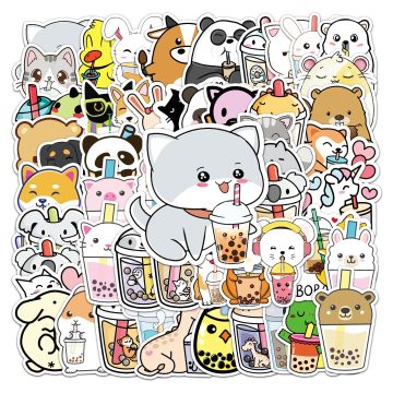 Cute Cartoon Pet Milk Tea Waterproof Vinyl Stickers for Skateboard and Snowboard
