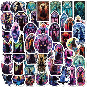 Gothic Dark Black Cat Moon Stickers for Phone Laptop Luggage