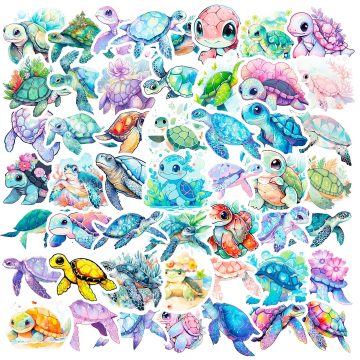 Cartoon Watercolor Turtle Stickers for Helmet, Wall, DIY Decoration