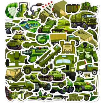 Green Military PVC Aesthetic Stickers for DIY Stationery School Supplies
