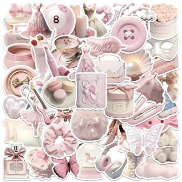 Vintage Pink Ballet Girls Kawaii Stickers for Suitcase Notebook Laptop