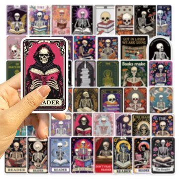 Gothic Dark Romance Skull Reading Tarot Stickers for Kindle Phone