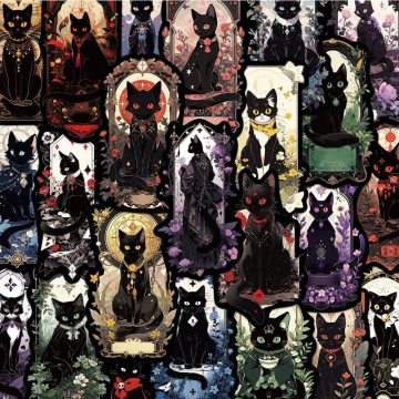Gothic Dark Black Cat Moon Aesthetic Stickers for Skateboard Laptop Phone