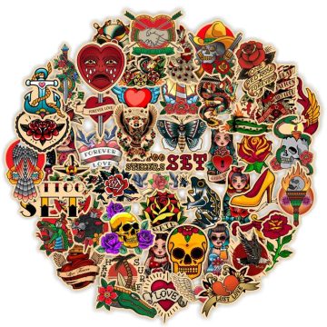 Retro Old School Tattoo Waterproof Stickers - for Skateboard Laptop Bike Motorcycle Graffiti
