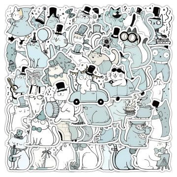 Cat in Hat Stickers - Kawaii Cartoon Graffiti