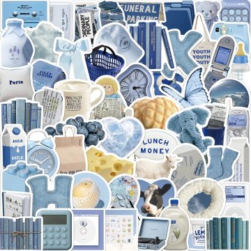 Blue Instagram Aesthetic Stickers - PVC Sketchbook Supplies for Scrapbooking