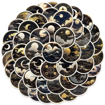 Dark Golden Sun Moon Graffiti Stickers for Car Luggage