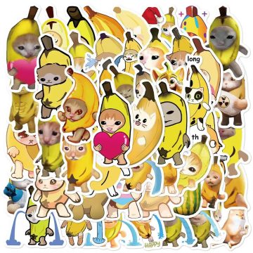 Banana Cat Kawaii Stickers - Funny Decals for Luggage Stationery