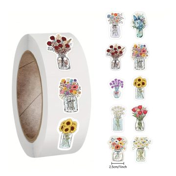 Cartoon Flowers Vases and Rainbow Stickers