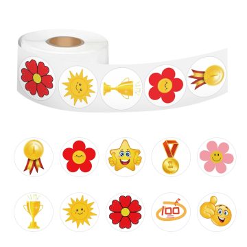 Red Flower Reward Stickers Decorative Tape Labels for Kids and Gift Wrapping
