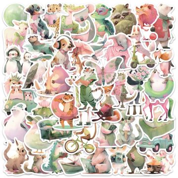 Pink and Green Animal Stickers for Waterproof DIY Projects