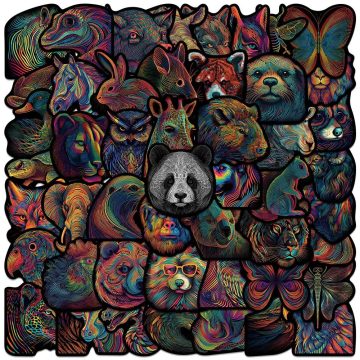 Cool Cartoon Colorful Line Animal Stickers Psychedelic Aesthetic Art for Laptop, Phone, and Luggage